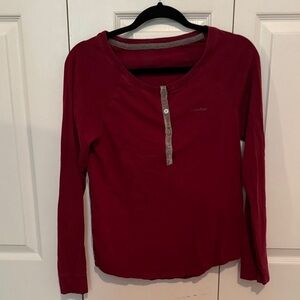 Calvin Klein Burgundy Henley Long Sleeve Top